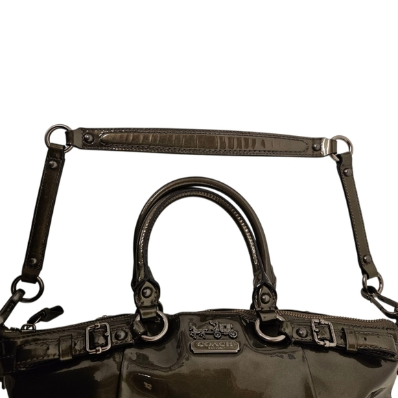 Coach 2011 Madison Patent Leather Sophia Satchel Bag In Green And Gunmetal - Picture 7 of 16